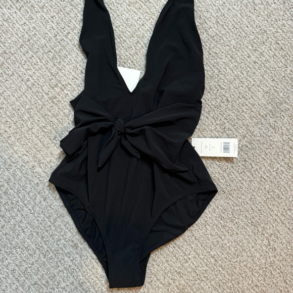 TORY BURCH solid Tie Halter One-Piece Swimsuit UPF L NWT plunge - Picture 8 of 11